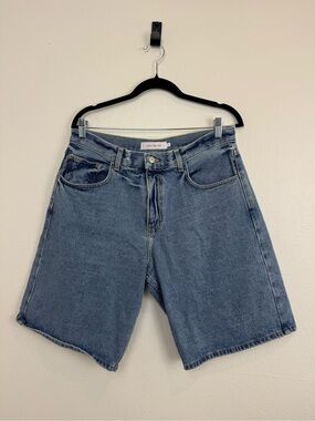 Lisa Says Gah Denim Bermuda Shorts 10 High Rise Longline Jean Shorts Blue Wash